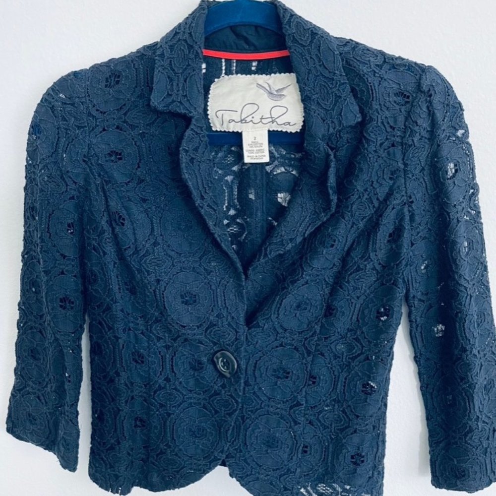 Anthropologie Navy Lace Blazer